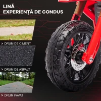 AIYAPLAY Motocicletă Electrică pentru Copii 3-8 Ani, 2 Motoare 12V, Roți Ajutătoare și Claxon, 3 Km/h, 30 Kg, Roșu(m-7)