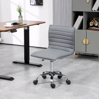 HOMCOM Adjustable Swivel Office Chair - Armless Mid-Back in PU Leather with Chrome Base, Light Grey(m-10)