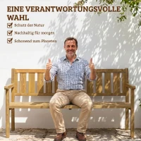Outsunny Gartenbank 3-Sitzer Wetterfest Holzbank mit Rückenlehne Armlehnen, Holz Sitzbank 360 kg belastbar Teak(m-7)