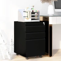 Vinsetto 3-Drawer Filing Cabinet with Lock, Mobile Steel File Cabinet for A4, Legal and Letter Size, Under Desk Drawers with Pre-Assembled Body for Home Office, 37 x 43.5 x 60 cm, Black(m-10)