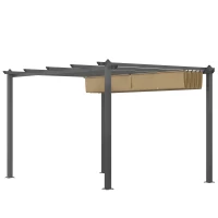 Outsunny 3 x 4m Aluminium Pergola, with Retractable Roof - Khaki(m-11)