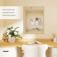 HOMCOM Oglindă de perete dreptunghiulară cu cârlige, din sticlă și MDF, 60x80 cm, finisaj lemn(m-4)
