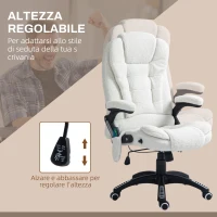 Vinsetto Sedia da Ufficio Massaggiante e Regolabile con Telecomando, in Tessuto Teddy, 67x74x107-116 cm, Bianco(m-5)