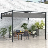 Outsunny Pergola Gazebo 3x4 m con Tettuccio Retrattile e Fori di Drenaggio, in Acciaio e Poliestere, Grigio(m-9)