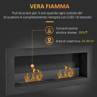 HOMCOM Camino a Bioetanolo da Incasso in Acciaio Inox, 2 Bruciatori da 0.85L per 3 Ore di Durata, 90x15x40cm, Nero(m-4)
