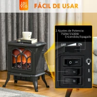 HOMCOM Chimenea Eléctrica de Pie 750/1500 W con 2 Niveles de Potencia Efecto Llama Área de Cobertura 15-20 m² Negro(m-5)