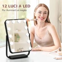 HOMCOM Specchio Trucco Illuminato Inclinabile con 12 Luci LED e Luminosità Regolabile, 32.8Lx11x47.4cm(m-4)