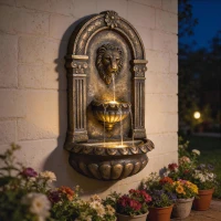 Outsunny Wall-Mounted Water Fountain, 3-Tier Cascading Waterfall with LED Lights and Adjustable Flow for Patio, Rustic Brown(m-10)