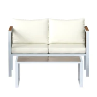Outsunny 4 Piece Rattan Garden Furniture Set with Loveseat, 2 Armchairs, Table, Metal Frame Patio Conversation Set, Cream White(m-13)