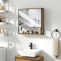 HOMCOM Bathroom Mirror Cabinet with Soft-Close Doors and Adjustable Shelf - Natural Wood Finish(m-11)