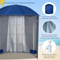 Outsunny Parasol de plage Ø 2,2 x 2,2 cm protection UV sac transport, sardines et lestage intégrés bleu(m-4)