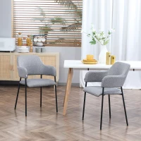 HOMCOM Set da 2 Sedie Imbottite Moderne in Tessuto con Braccioli e Gambe in Acciaio, 54x54x84cm, Grigio(m-2)