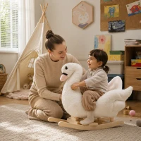 HOMCOM Kids Rocking Horse Plush Ride On Swan Toy w/ Safety Seat for Toddler 18 Months +, White and Pink(m-2)