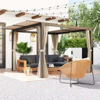 Outsunny Gazebo Pergola con Tende Laterali e Tetto Apribile in Alluminio e Acciaio, 3x3m, Beige(m-2)