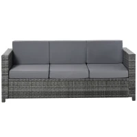 Outsunny Divano da Esterno 3 Posti in Rattan PE e Metallo con Cuscini per Seduta e Schienale, 185x70x80 cm, Grigio(m-11)