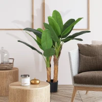 HOMCOM Planta Artificial Bananera de 120 cm con Maceta y 15 Hojas Realistas Planta Tropical Sintética para Decoración Interior(m-2)