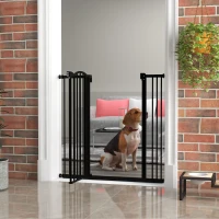 PawHut Puerta para Perros con Ancho Ajustable 76-104 cm Barrera de Seguridad para Perros con 2 Extensiones Negro(m-10)
