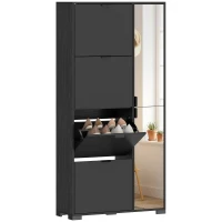 HOMCOM Meuble à chaussures 16 paires armoire à chaussures 4 tiroirs rabattables 2 portes en miroir étagères réglables noir(m-12)