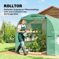Outsunny Gewächshaus ca. 2,7 x 2 x 2 m Foliengewächshaus mit Regalen Rollbar Reißverschlusstür 6 Netzfenster Stützstangen(m-7)