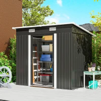 Outsunny 7 x 4ft Outdoor Storage Shed with Foundation Kit, Lean to Metal Garden Shed for Log, Rubbish Bin, Tool, Bike, Black(m-10)