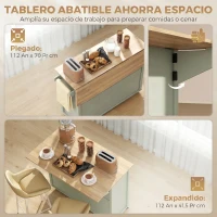 HOMCOM Isla de Cocina con Ruedas Tapa Abatible Especiero Estantes en la Puerta Armario 2 Cajones 117,5x70x91 cm Verde Claro(m-4)