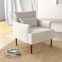 HOMCOM Poltrona Moderna d'Arredo con Cuscino Extra, in Tessuto Effetto Lino e Acciaio, 73x81x82 cm, Bianco Crema(m-2)