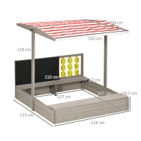 Outsunny Bac à sable carré en bois pour enfants avec bancs toit réglable tableau et jeux  114 x 113 x 110 cm gris(m-3)
