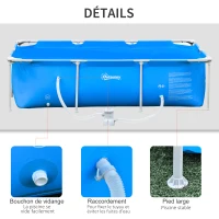 Outsunny Piscine Tubulaire Hors Sol rectangulaire Cadre en métal avec Filtre 252L x 152l x 65H cm Bleu(m-6)