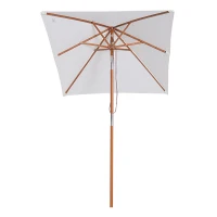 Outsunny Ombrellone da Giardino Inclinabile 2x1.5m a 6 Stecche con Palo in Legno di Abete e Corda, Beige(m-4)