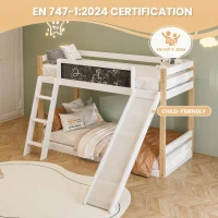 Modern High Sleeper Bunk Bed Frame with Slide and Storage Stairs, Solid Wooden Childrens Loft Bed with Safety Guardrails, 194L x 124W x 148H cm, White(m-7)