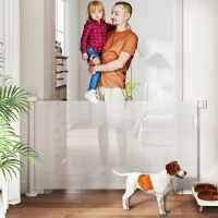 PawHut Barrera de Seguridad para Perros Retráctil con Interruptor de Cierre para Puertas Escaleras Pasillos 142x10x87 cm Blanco(m-2)