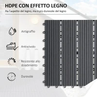 Outsunny Set 11 Piastrelle per Esterni ad Incastro Antiscivolo in HDPE Riciclato, 30x30x2.2 cm, Grigio(m-4)