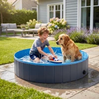 PawHut Foldable Dog Pool for Puppies and Ducks Dog Paddling Pool Bath Tub, Dark Grey, 140 x 30cm(m-14)