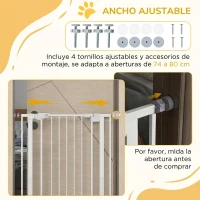 PawHut Barrera de Seguridad Ajustable con Puerta Pequeña Cierre Automático y Sistema de Doble Bloqueo 74-80x104,1 cm Blanco(m-6)