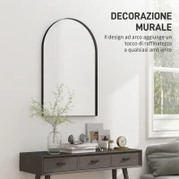 HOMCOM Specchio da Bagno ad Arco in Lega di Alluminio e Vetro 60x90 cm per Camera e Soggiorno, Nero(m-6)
