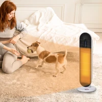 HOMCOM Calefactor Cerámico de Torre 1200W/2000W Calefactor PTC con Mando a Distancia Termostato Temporizador de 24H Oscilación 45° y Sistema Antivuelco para Sala de 20 m² Blanco y Negro(m-2)