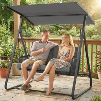 Outsunny Hollywoodschaukel Rattan 2-Sitzer Gartenschaukel mit Verstellbarem Sonnendach weichem Kissen A-Rahmen(m-10)
