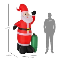 HOMCOM Babbo Natale Gonfiabile Luminoso 240cm con Sacchetto Regalo Luci LED Decorazione Natalizia(m-3)