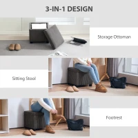 HOMCOM Storage Ottoman Bench, Corduroy Storage Chest Box with Wooden Legs, 40cm Bed End Bench for Living Room, Bedroom, Entryway, Grey(m-6)