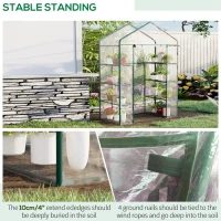 Outsunny Walk in Greenhouse with 4-Tier 8 Shelves, Green House with Hemmed Cover, Roll-up Zipped Door, Steel Frame, 143 x 73 x 195cm(m-6)