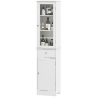 kleankin Mobile Colonna Bagno Salvaspazio con Armadietto, Cassetto e Ripiani in MDF, 40x27x171.5cm, Bianco(m-11)