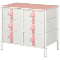 HOMCOM Chest of Drawers, Cloth Organizer Unit with 6 Fabric Drawers, Metal Frame and Wooden Top, Storage Cabinet for Kids Room, Living Room, Closet, Hallway, Pink(m-10)