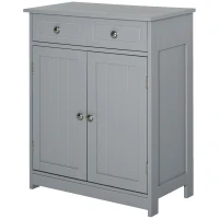 kleankin Meuble de salle de bain meuble de rangement 2 tiroirs placard double porte et étagère réglable 60 x 30 x 75 cm gris(m-11)