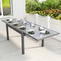 Outsunny Extending Garden Table for 6-10, Aluminium Outdoor Dining Table with Tempered Glass Top, Grey(m-2)
