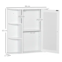 HOMCOM Spiegelschrank Badschrank Badezimmerschrank, 8 Fächer, Spiegeltüren, wasserbeständig, 66 cm x 17 cm x 63 cm, Weiß(m-3)