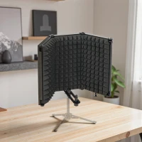 HOMCOM Studio Microphone Isolation Shield, Foldable Adjustable Recording Studio Equipment, 3-Panel High Density Absorbent Foam Shield with 3/8" Threaded Mount, Black(m-10)