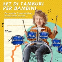 AIYAPLAY Set Batteria per Bambini con Grancassa con Pedale, Tamburi, Piatto e Sgabello, Età 3-6 Anni, Blu(m-4)