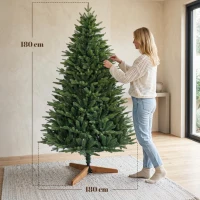 HOMCOM Árvore de Natal Artificial 180 cm com suporte de madeira de pinho, pinheiro nórdico com sistema de dobradiça, 889 pontas de ramos, Verde(m-3)