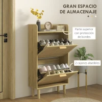 HOMCOM Mueble Zapatero Estilo Bohemio con 2 Cajones Abatibles y 1 Estante Abierto para 12 Pares de Zapatos 80x24,5x110 cm Roble(m-4)