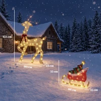 Outsunny Renne et traîneau lumineux, décoration de Noël extérieure, 95 LED blanc chaud, 8 modes, minuterie quotidienne(m-3)